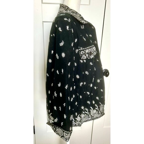B&W Quacker Factory Black Handkerchief Print Beaded Embroidered Jacket Size S - Picture 8 of 8